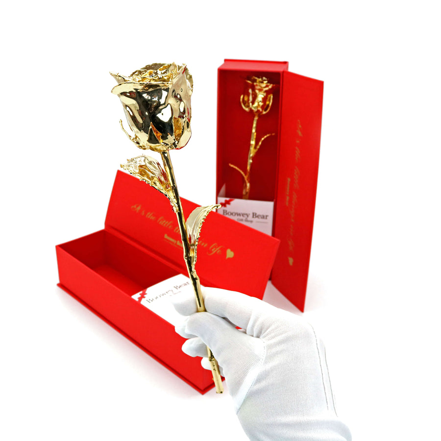 Boowey Bear 38cm bamse + 24K Single Gold Rose Box guldrose gaveæske blomster